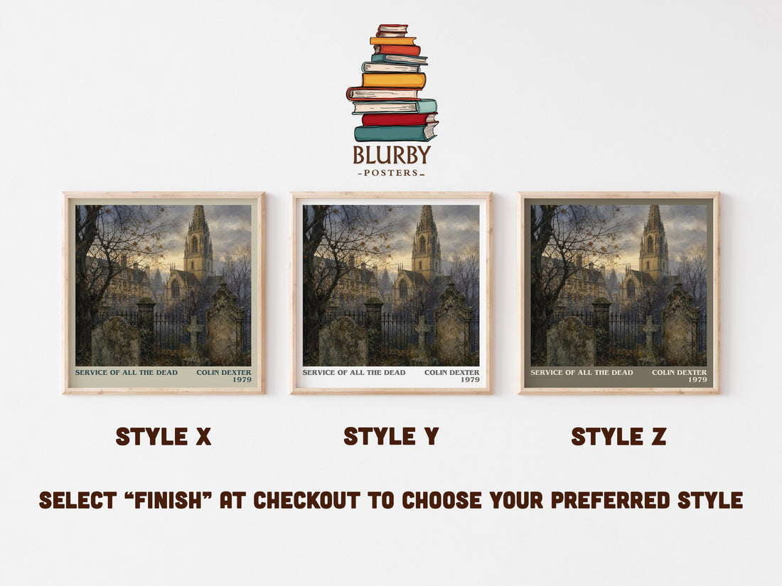 Service of All the Dead literary print in frame leaning in hallway – mystery wall art (mockup)