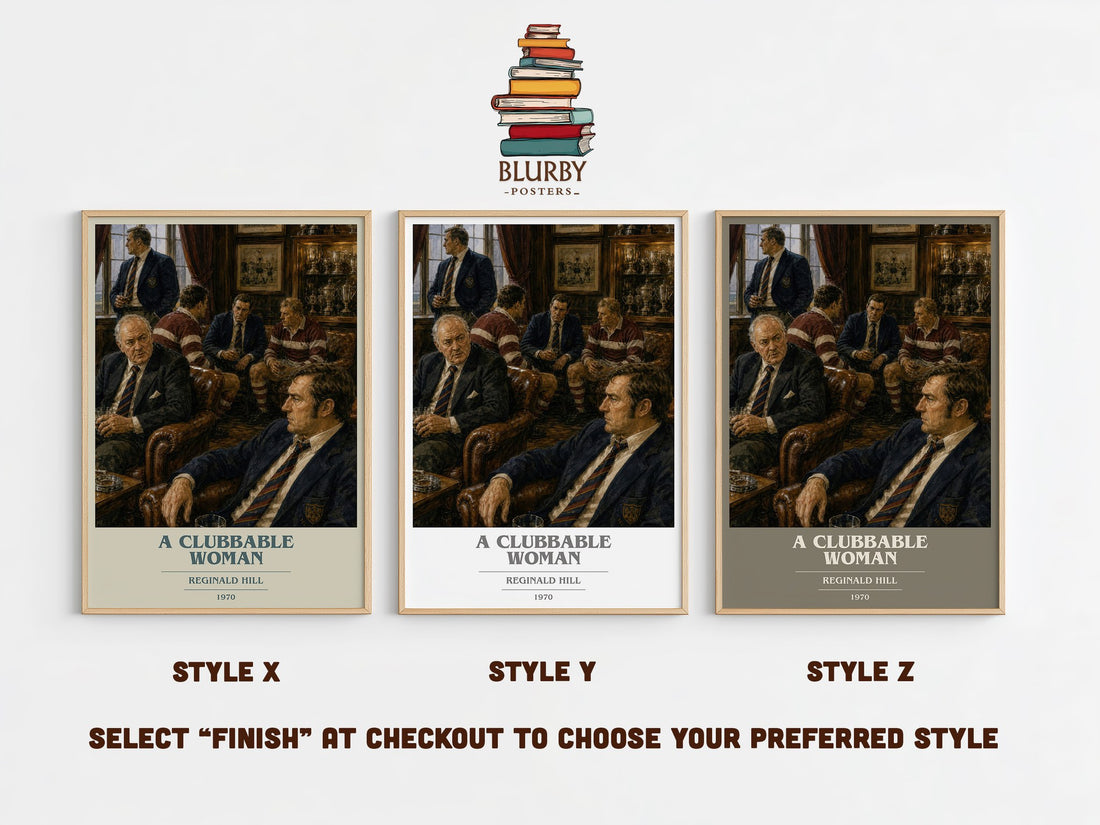 A Clubbable Woman book cover print in frame leaning in hallway – crime wall art (mockup)