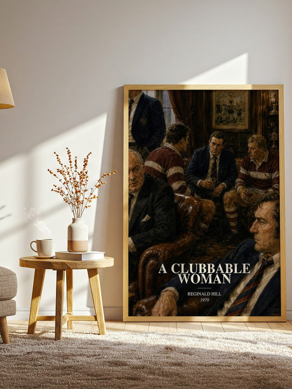 A Clubbable Woman watercolour print in frame leaning in hallway – crime wall art