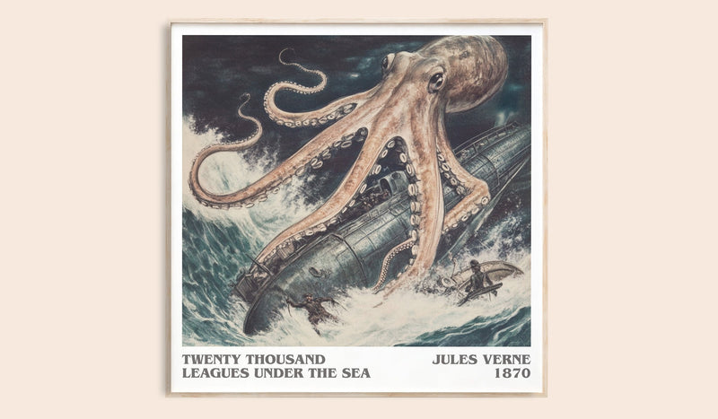 Twenty Thousand Leagues Under the Sea literary book poster by Jules Verne – framed literary art print