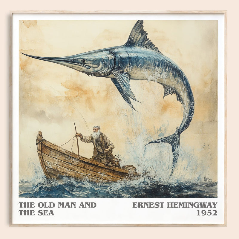 The Old Man and the Sea literary book poster by Ernest Hemingway – framed literary art print