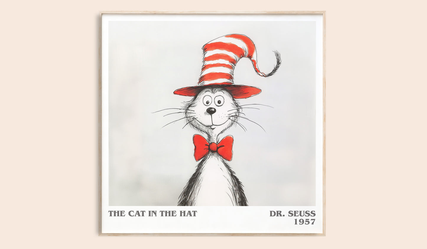 The Cat in the Hat literary book poster by Dr. Seuss – framed literary art print