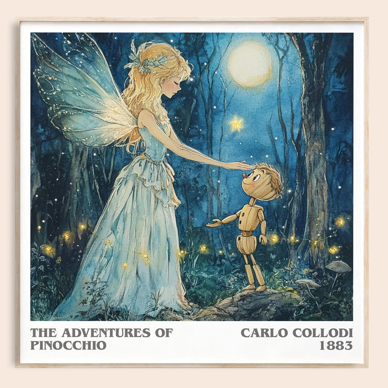 Adventures of Pinocchio literary book poster by Carlo Collodi – framed literary art print