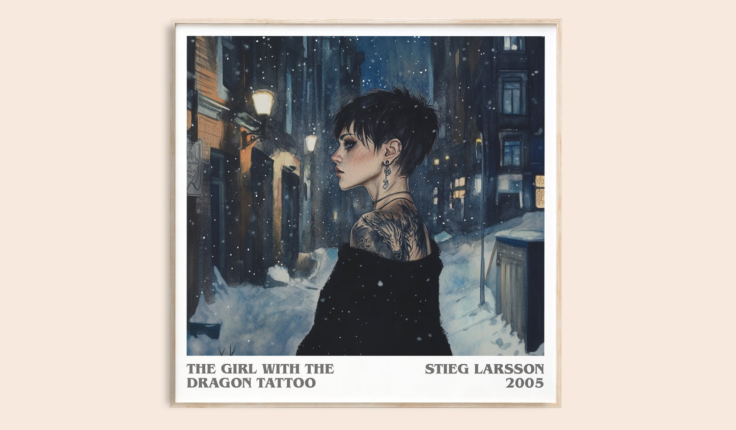 The Girl with the Dragon Tattoo literary book poster by Stieg Larsson – framed literary art print
