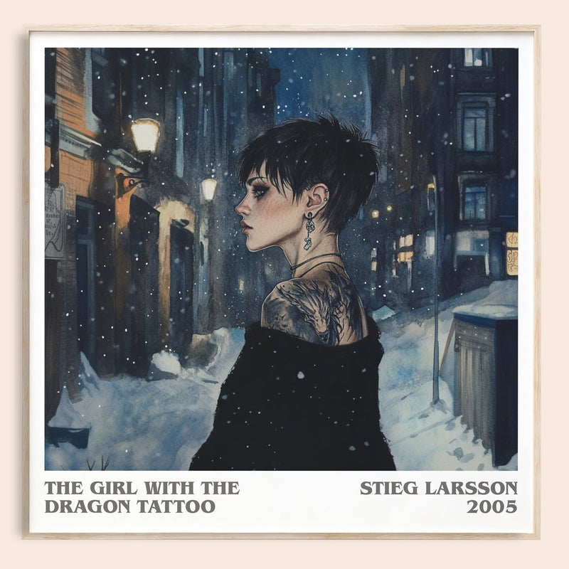 The Girl with the Dragon Tattoo literary book poster by Stieg Larsson – framed literary art print