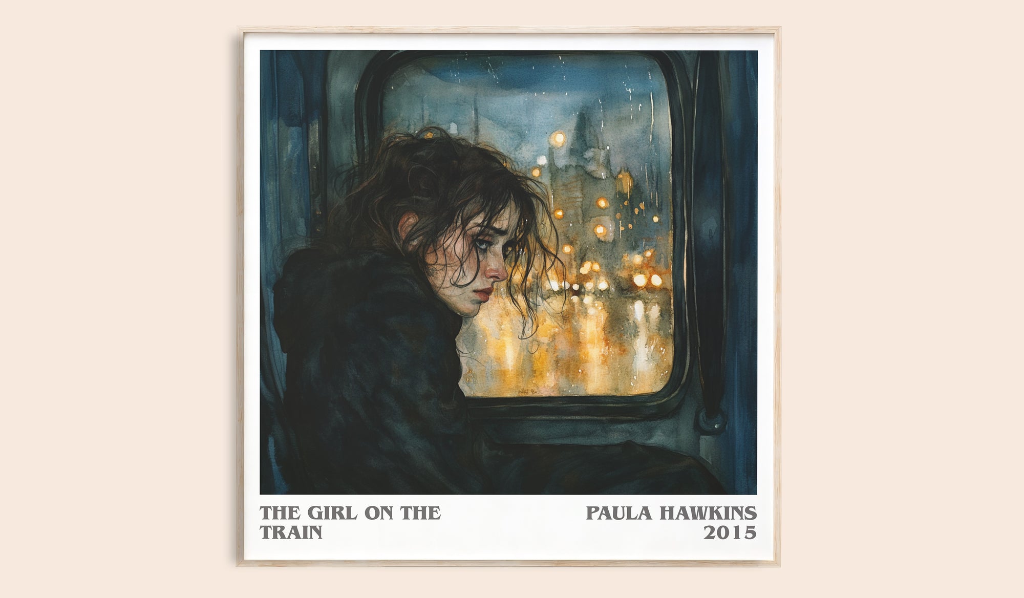 The Girl on the Train literary book poster by Paula Hawkins – framed literary art print