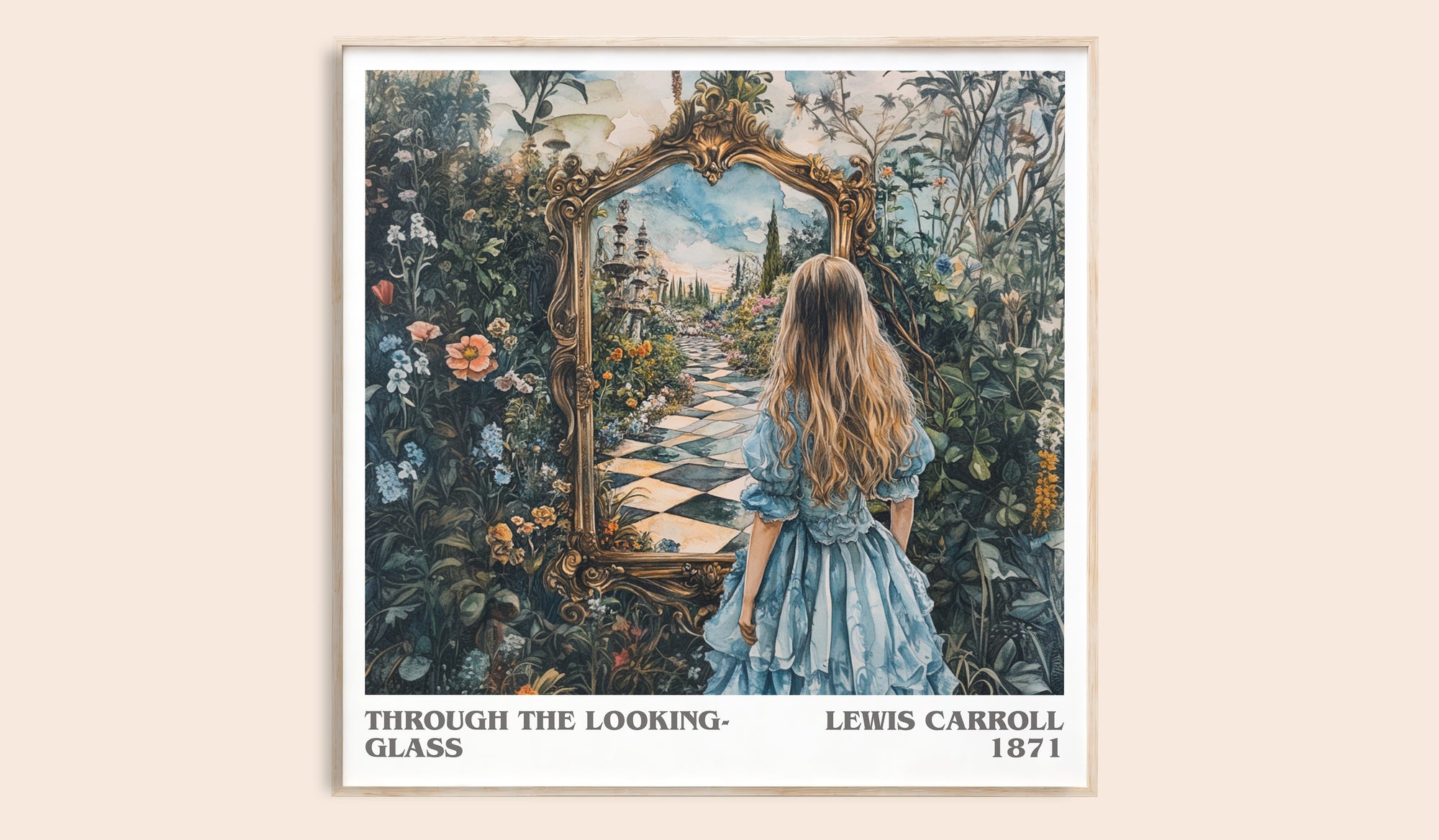 Through The Looking-Glass literary book poster by Lewis Carroll – framed literary art print