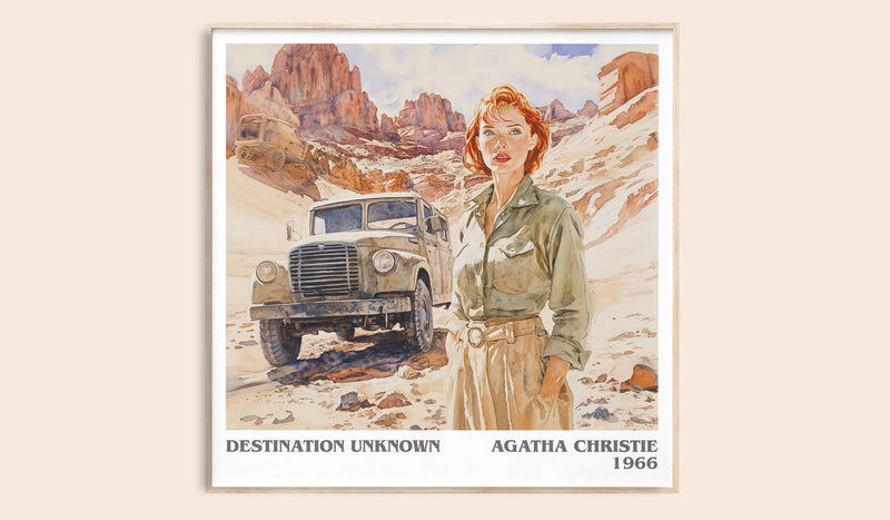 Destination Unknown literary book poster by Agatha Christie – framed literary art print