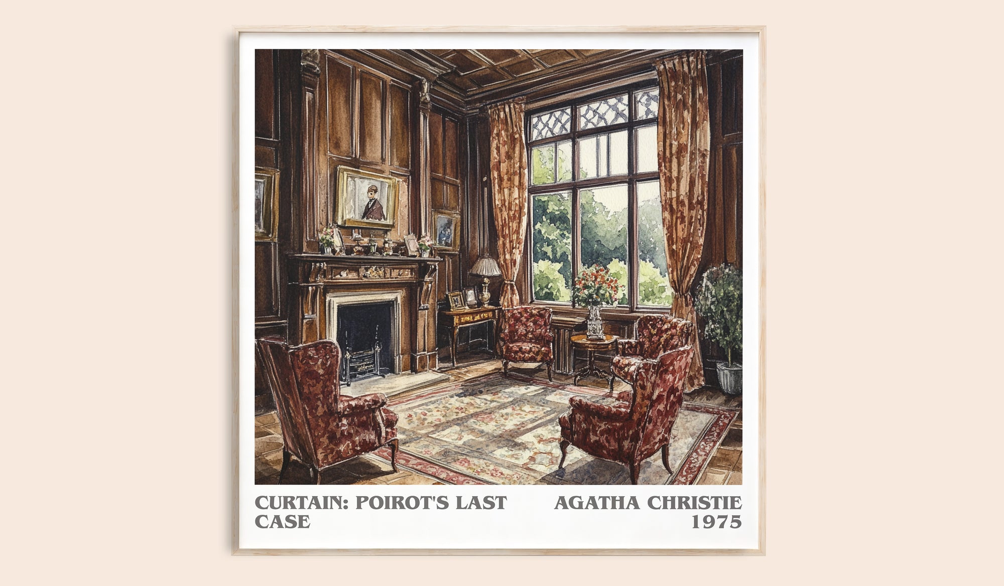 Curtain: Poirot's Last Case literary book poster by Agatha Christie – framed literary art print