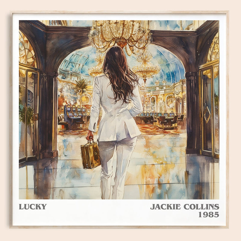 Lucky literary book poster by Jackie Collins – framed literary art print