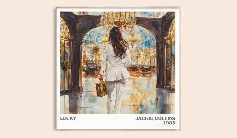 Lucky literary book poster by Jackie Collins – framed literary art print