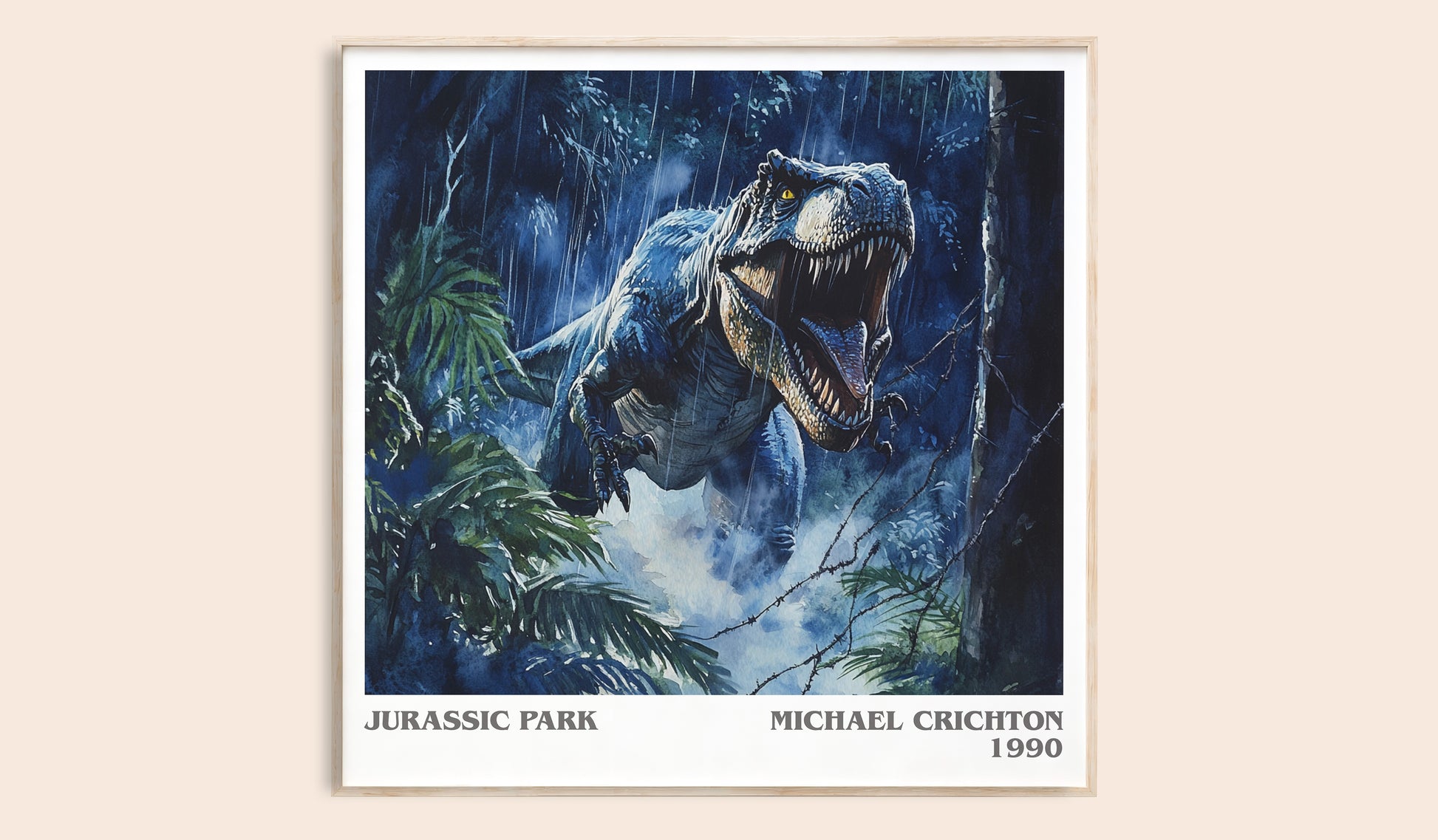 Jurassic Park literary book poster by Michael Crichton – framed literary art print