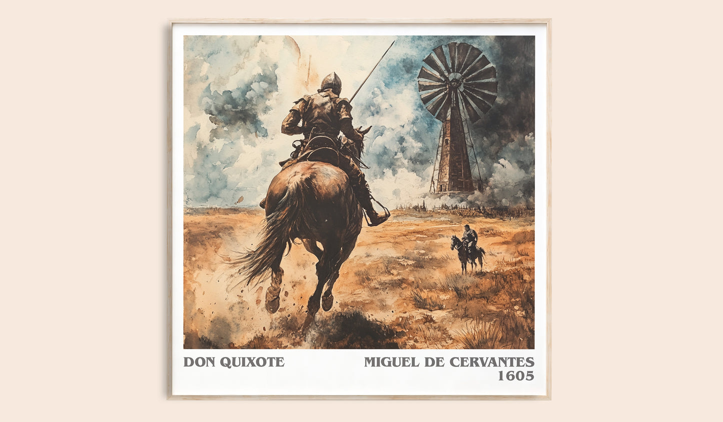 Don Quixote literary book poster by Miguel De Cervantes – framed literary art print