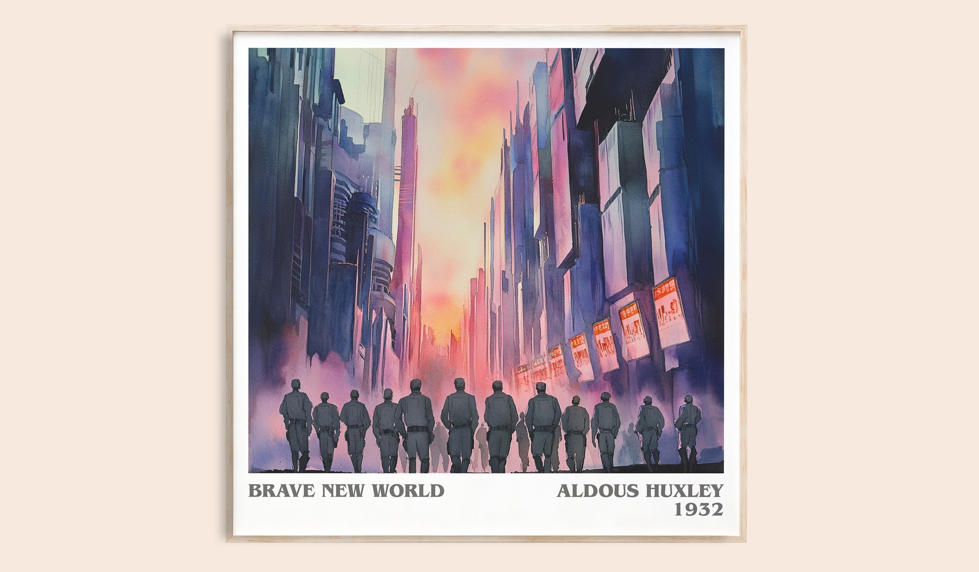 Brave New World literary book poster by Aldous Huxley – framed literary art print