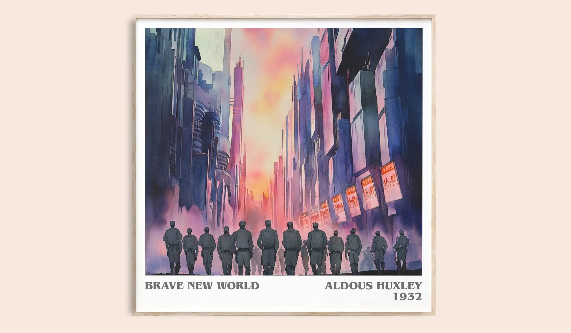 Brave New World literary book poster by Aldous Huxley – framed literary art print