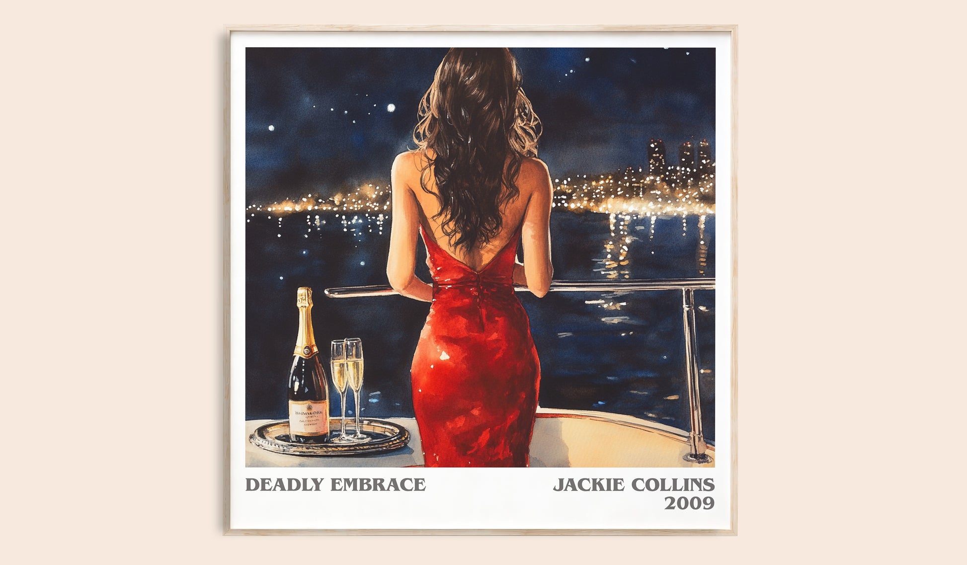 Deadly Embrace literary book poster by Jackie Collins – framed literary art print