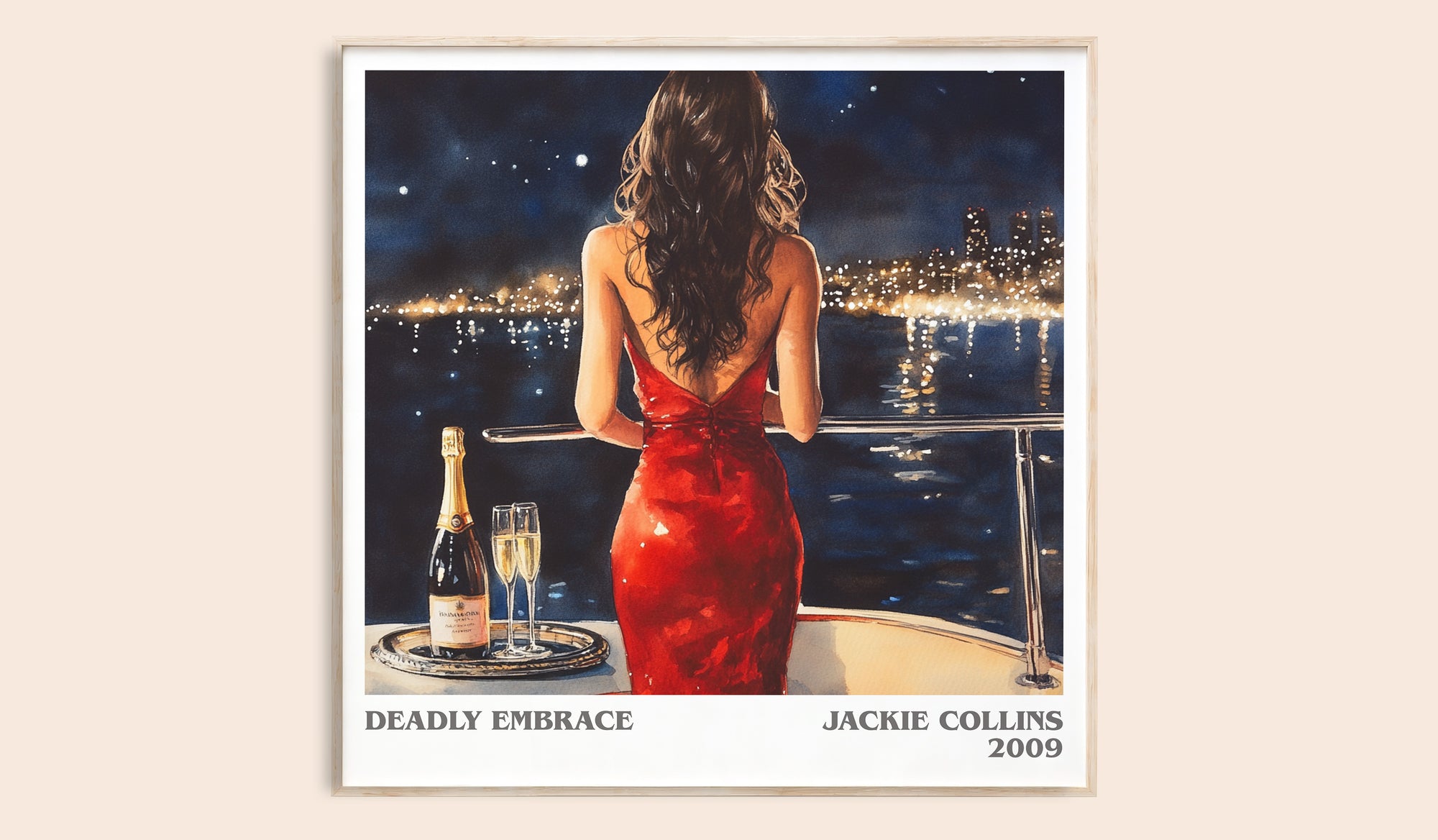 Deadly Embrace literary book poster by Jackie Collins – framed literary art print