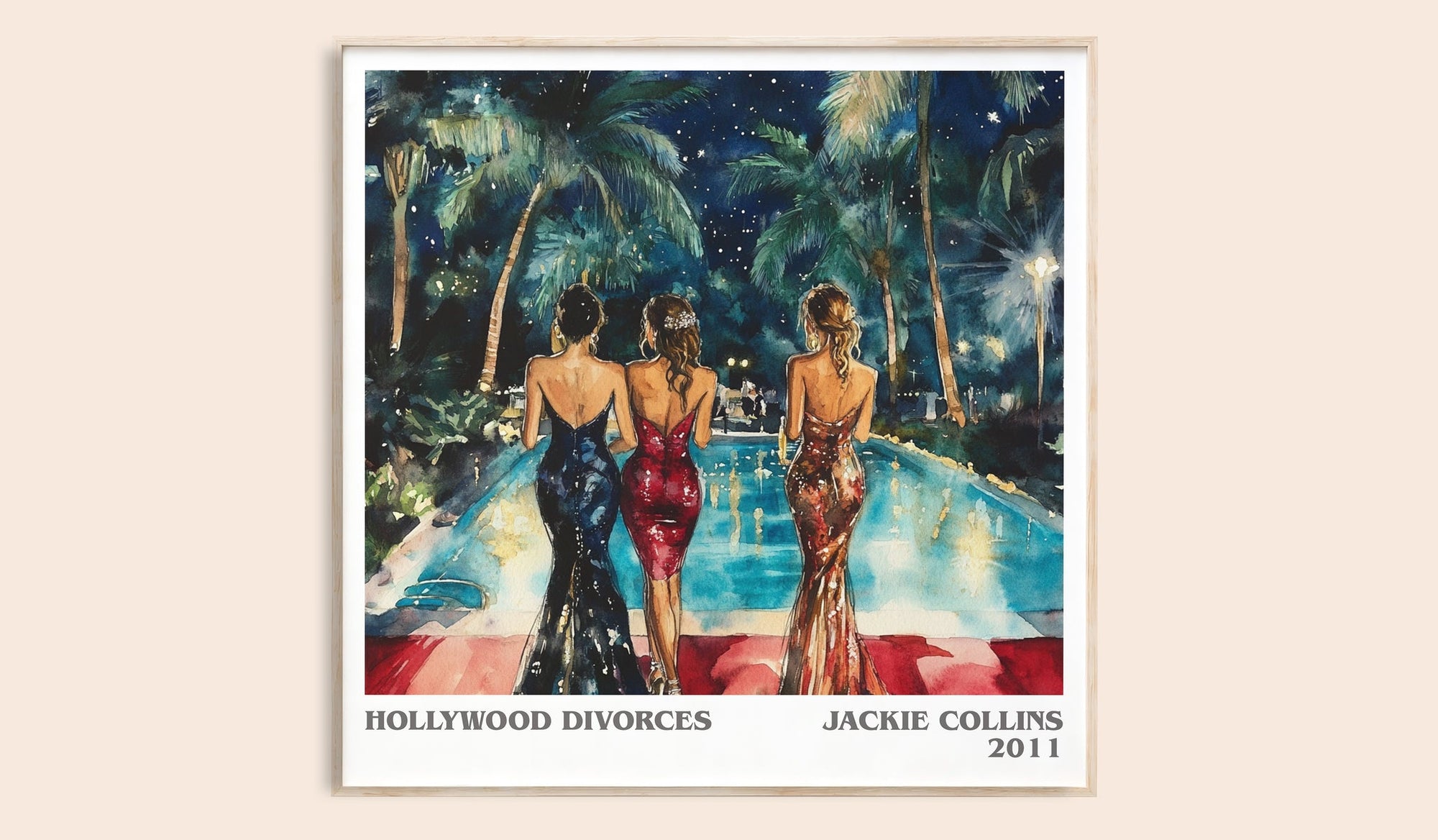 Hollywood Divorces literary book poster by Jackie Collins – framed literary art print