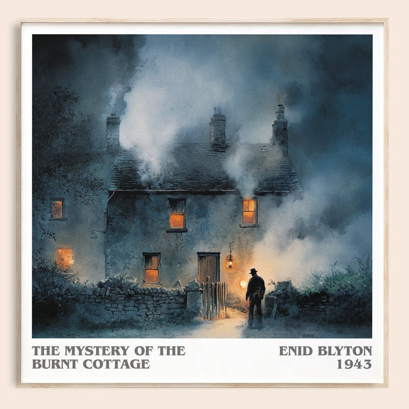 The Mystery of the Burnt Cottage literary book poster by Enid Blyton – framed literary art print