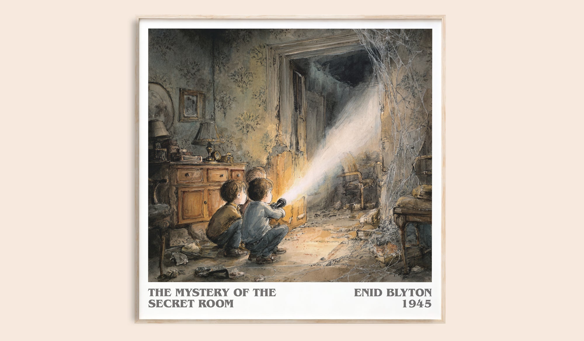 The mystery of the secret room literary book poster by Enid Blyton – framed literary art print