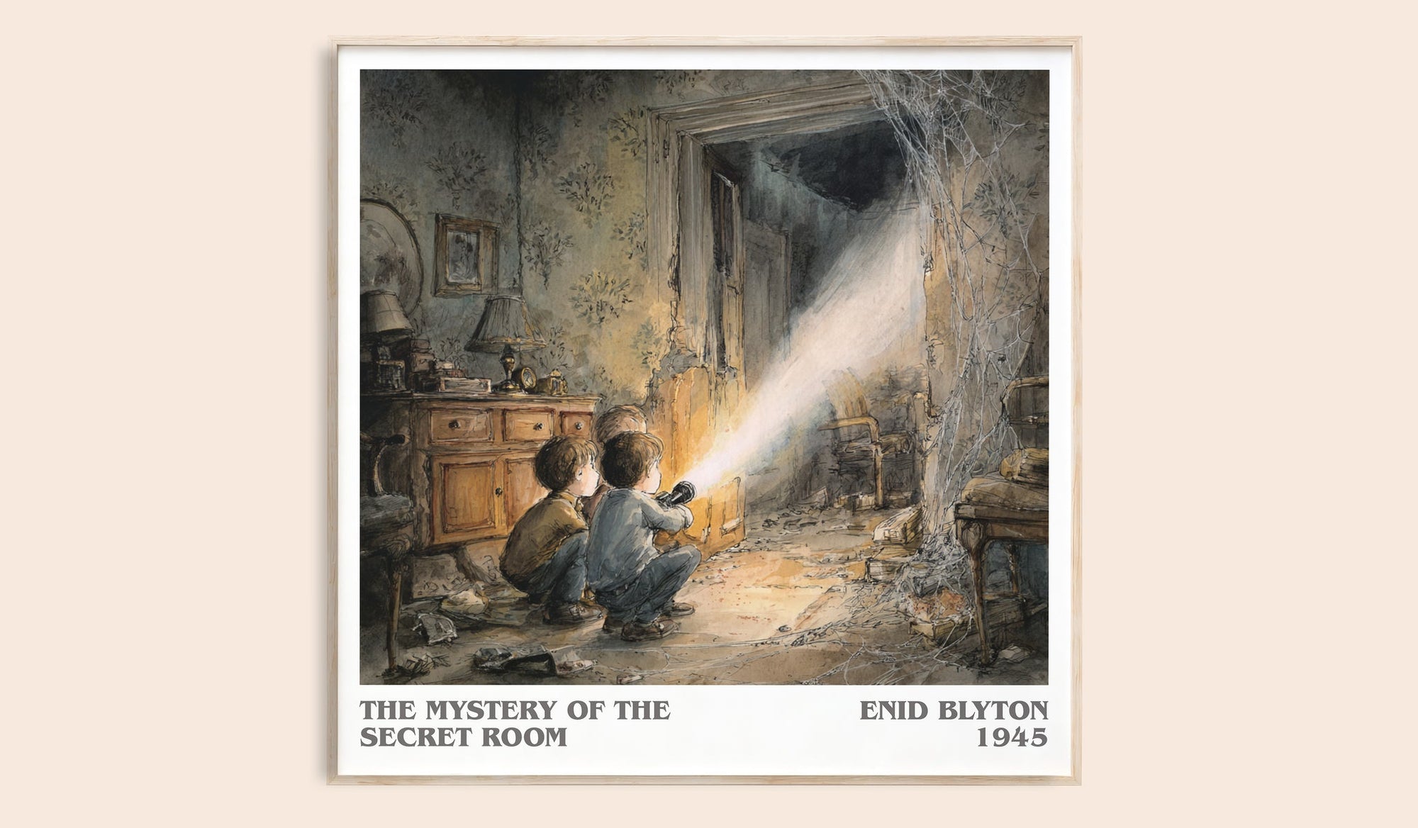 The mystery of the secret room literary book poster by Enid Blyton – framed literary art print