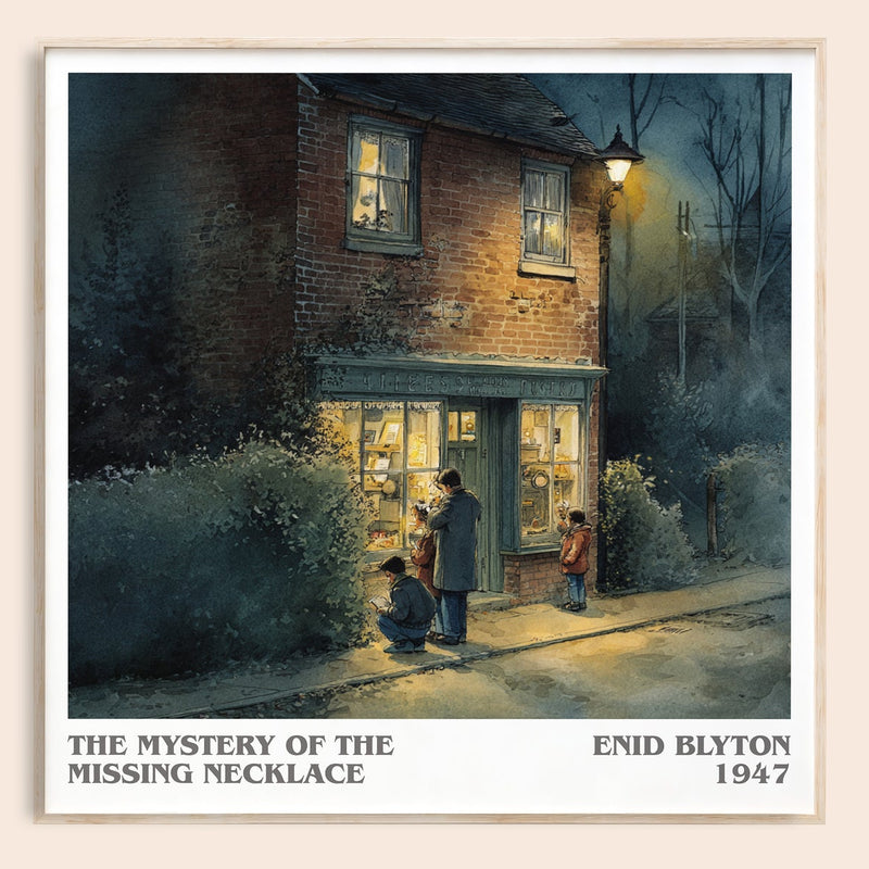 The Mystery Of The Missing Necklace literary book poster by Enid Blyton – framed literary art print
