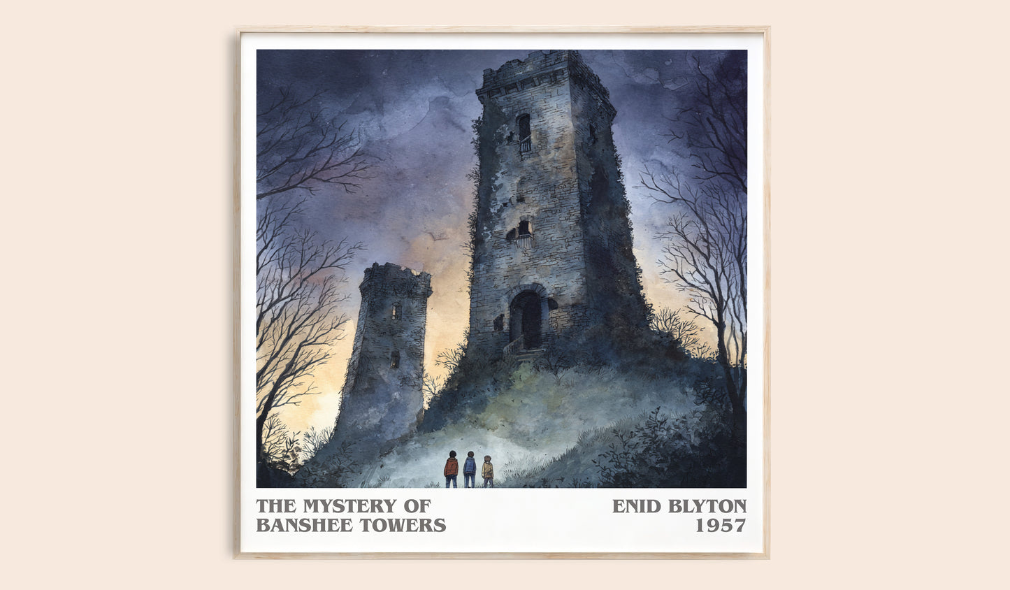 The Mystery Of Banshee Towers literary book poster by Enid Blyton – framed literary art print