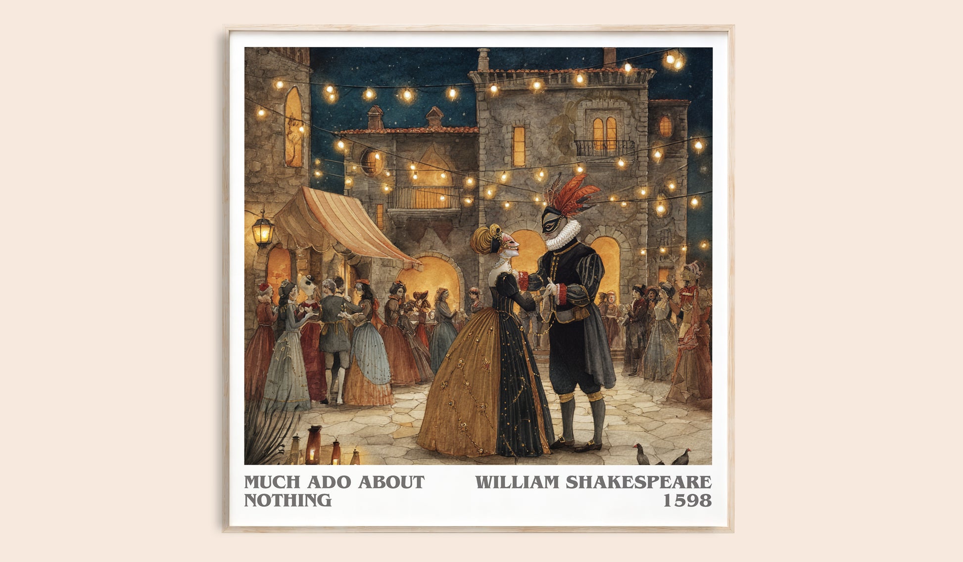 Much Ado about Nothing literary book poster by William Shakespeare – framed literary art print