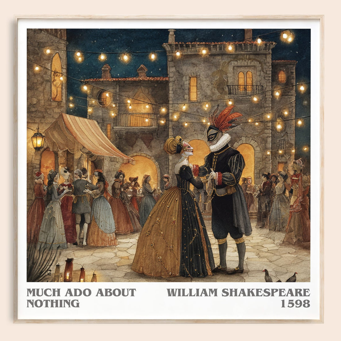 Much Ado about Nothing literary book poster by William Shakespeare – framed literary art print