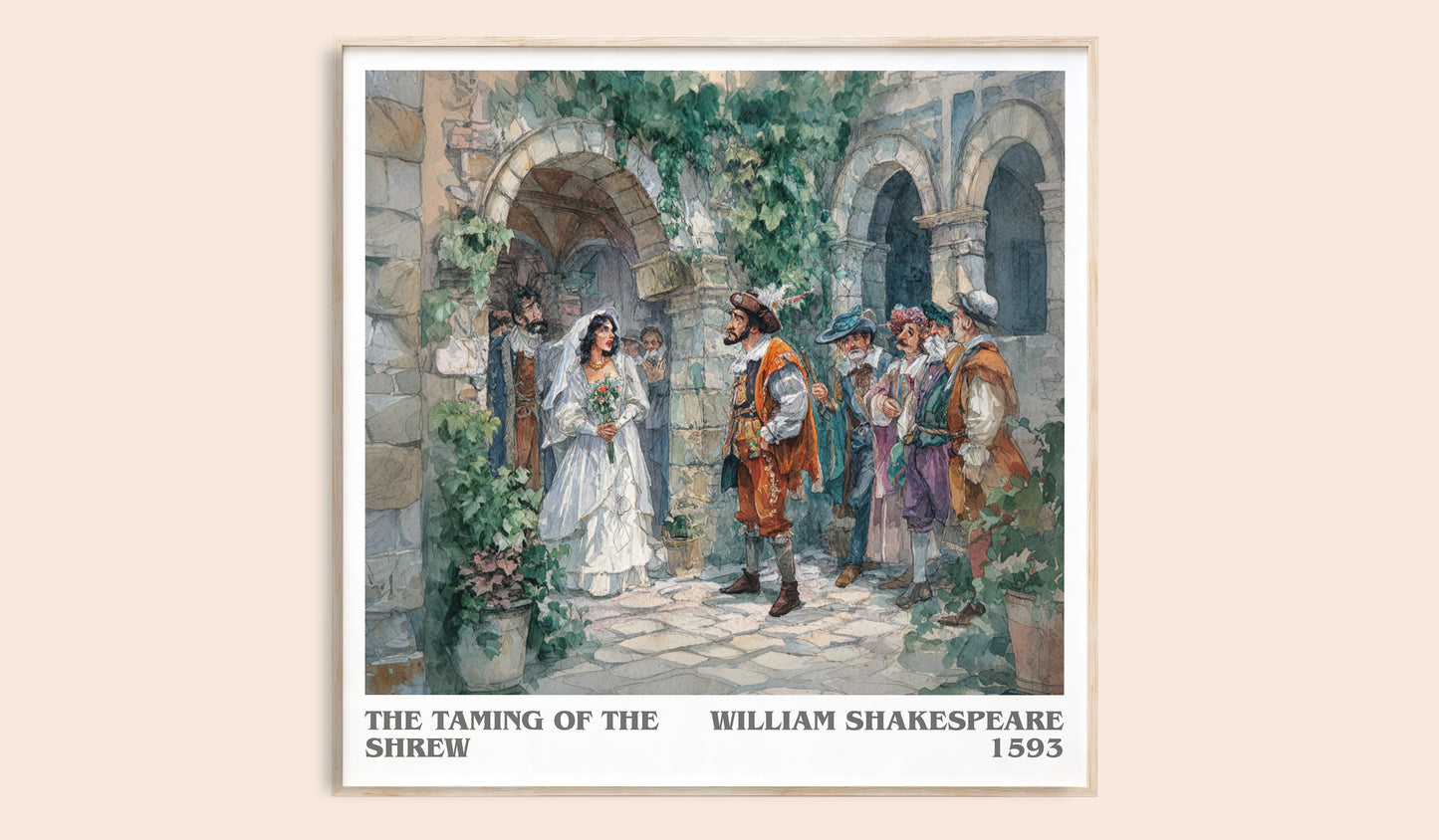 The Taming of the Shrew literary book poster by William Shakespeare – framed literary art print