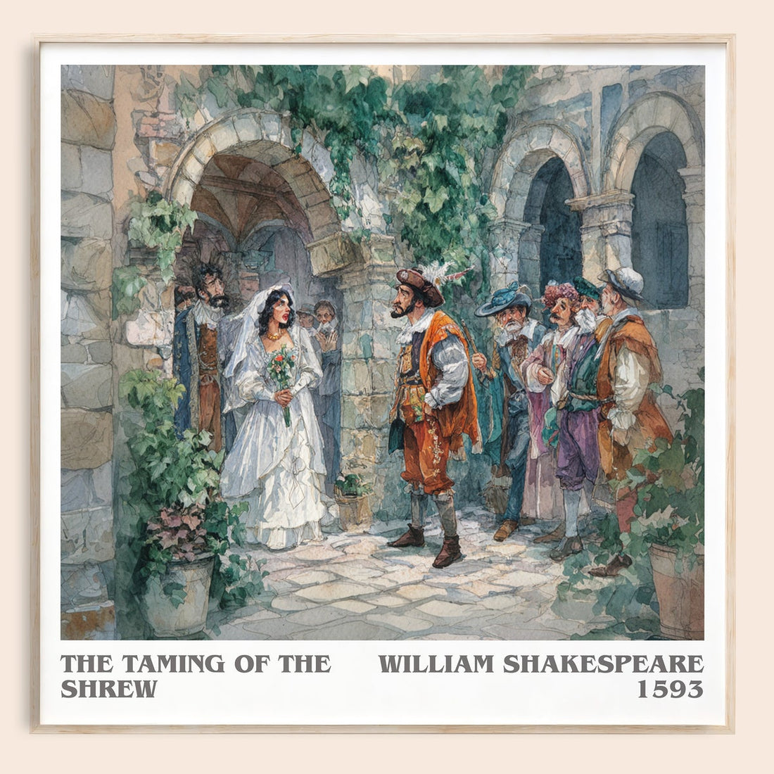 The Taming of the Shrew literary book poster by William Shakespeare – framed literary art print