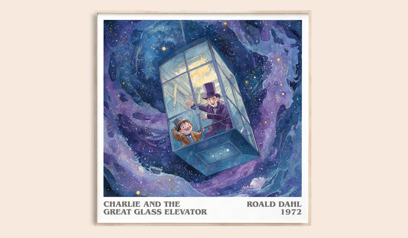 Charlie and the Great Glass Elevator literary book poster by Roald Dahl – framed literary art print