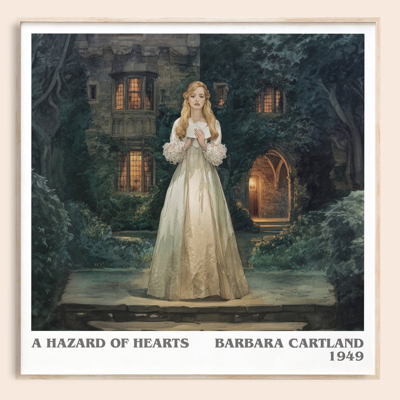 A Hazard of Hearts literary book poster by Barbara Cartland – framed literary art print
