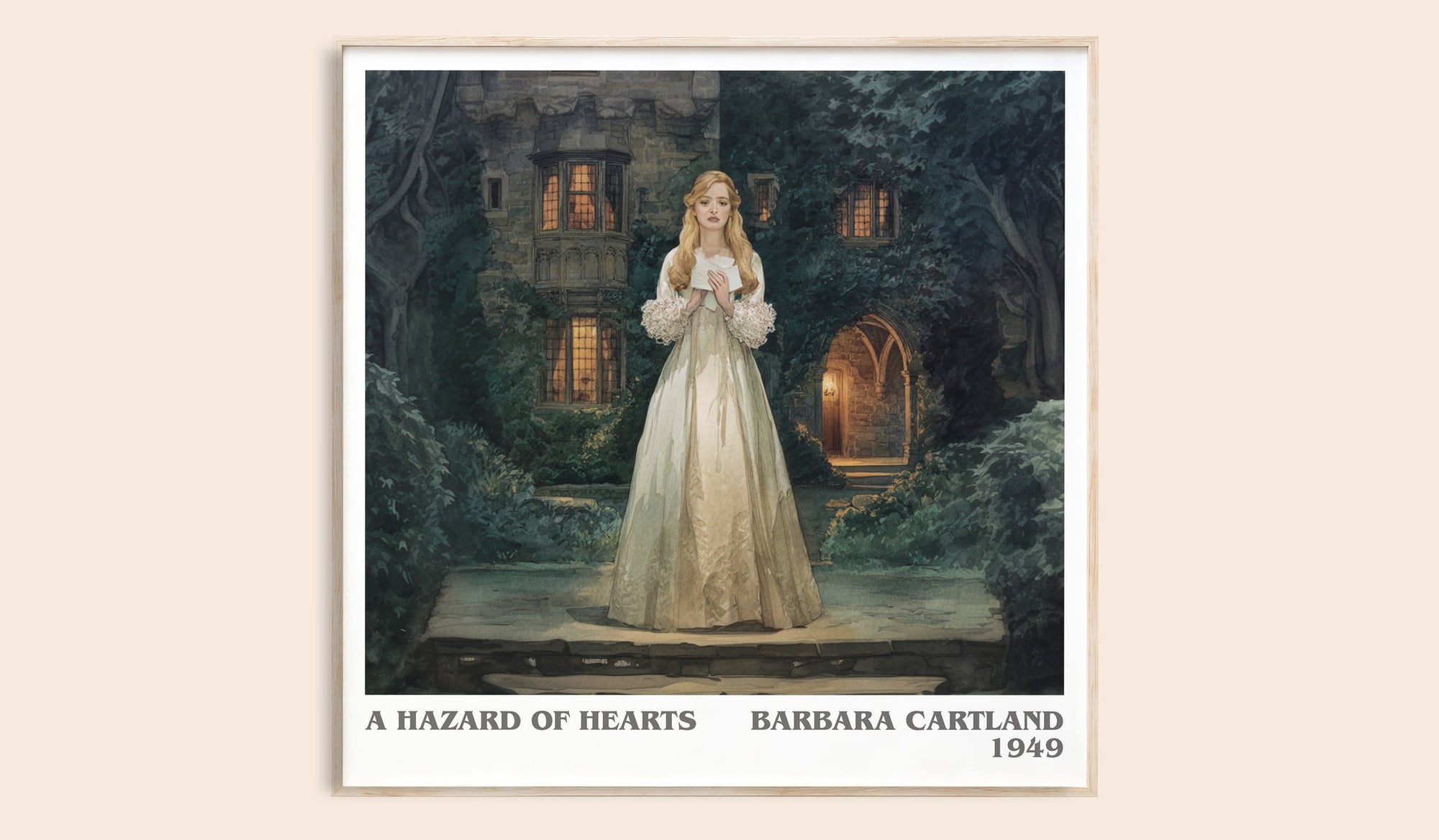 A Hazard of Hearts literary book poster by Barbara Cartland – framed literary art print