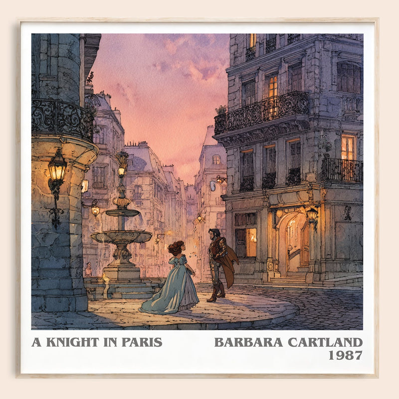 A Knight in Paris literary book poster by Barbara Cartland – framed literary art print