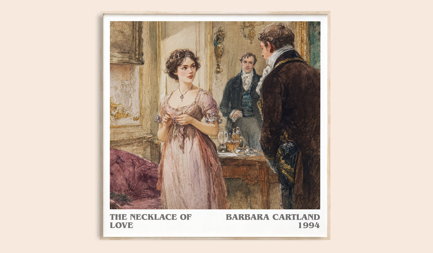 The Necklace of Love literary book poster by Barbara Cartland – framed literary art print