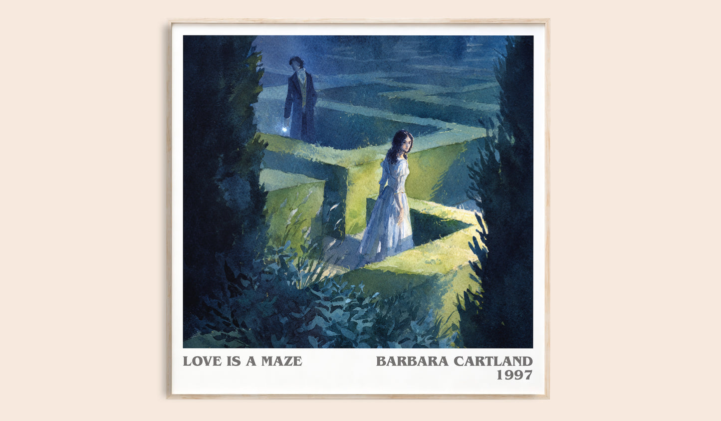 Love Is a Maze literary book poster by Barbara Cartland. – framed literary art print