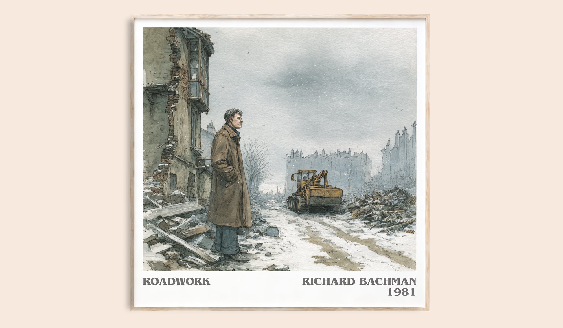 Roadwork literary book poster by Richard Bachman – framed literary art print