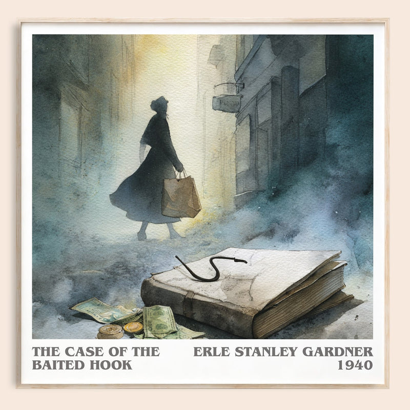The Case of the Baited Hook literary book poster by Erle Stanley Gardner – framed literary art print