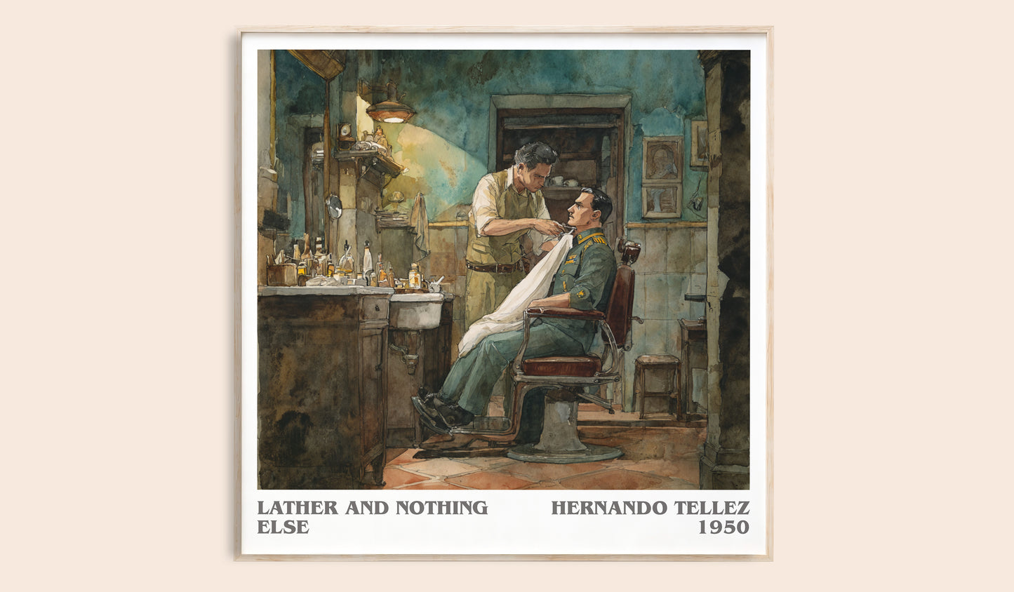 Lather And Nothing Else literary book poster by Hernando Tellez – framed literary art print