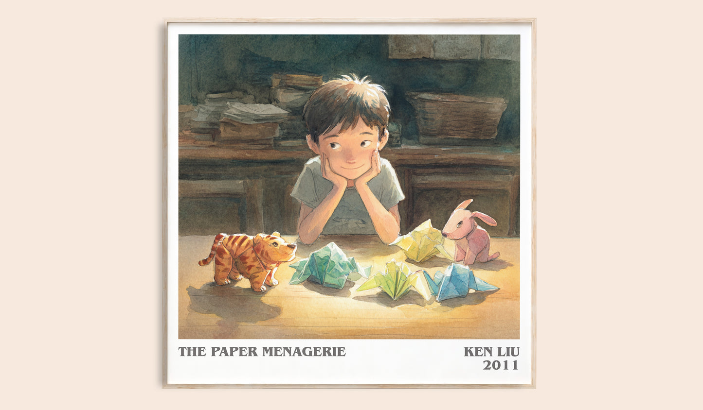The Paper Menagerie literary book poster by Ken Liu – framed literary art print