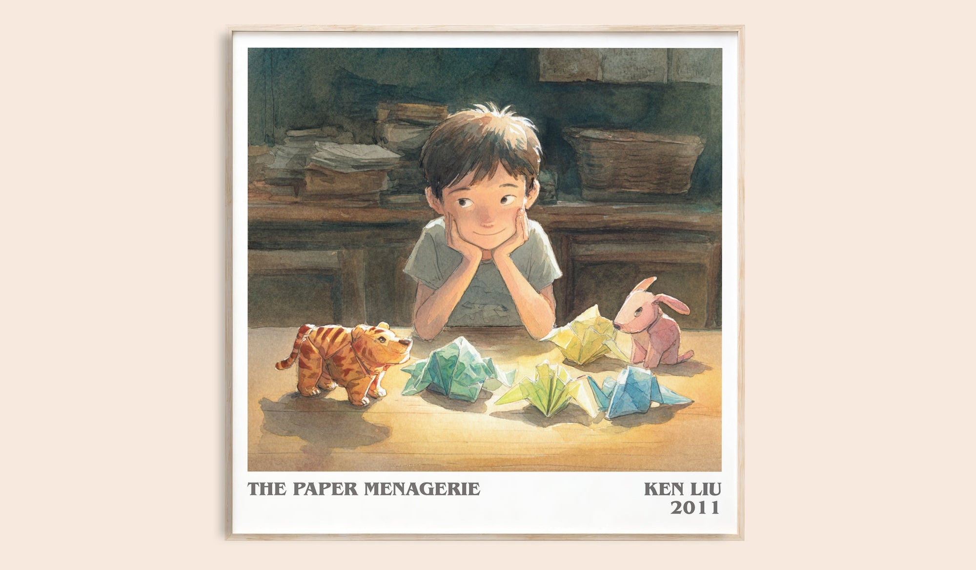 The Paper Menagerie literary book poster by Ken Liu – framed literary art print