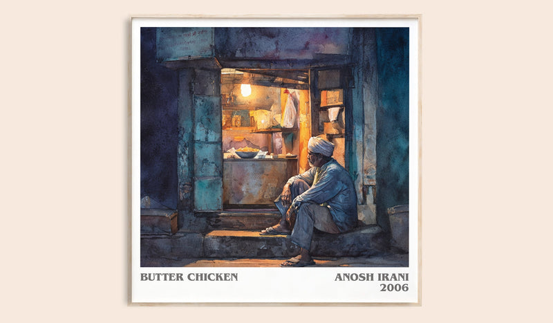 Butter Chicken literary book poster by Anosh Irani – framed literary art print