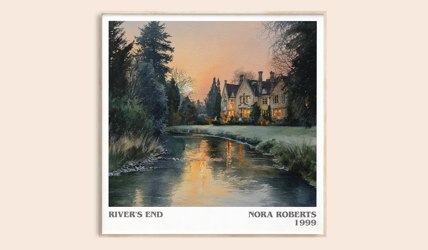 River's End literary book poster by Nora Roberts – framed literary art print