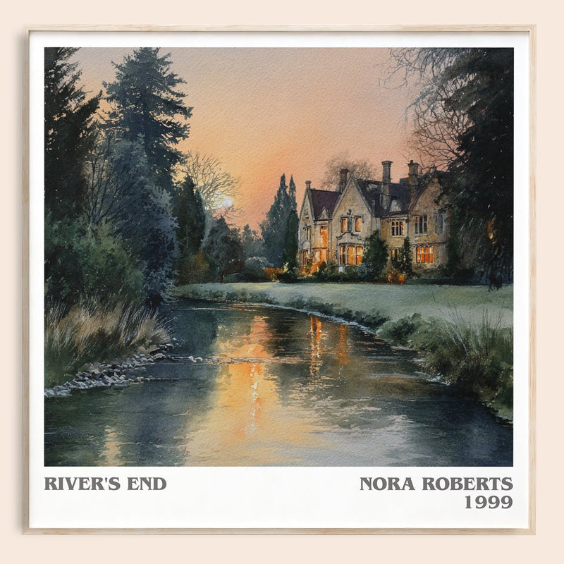 River's End literary book poster by Nora Roberts – framed literary art print