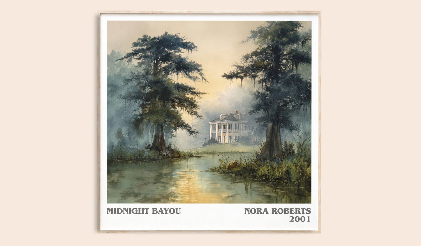 Midnight Bayou literary book poster by Nora Roberts – framed literary art print