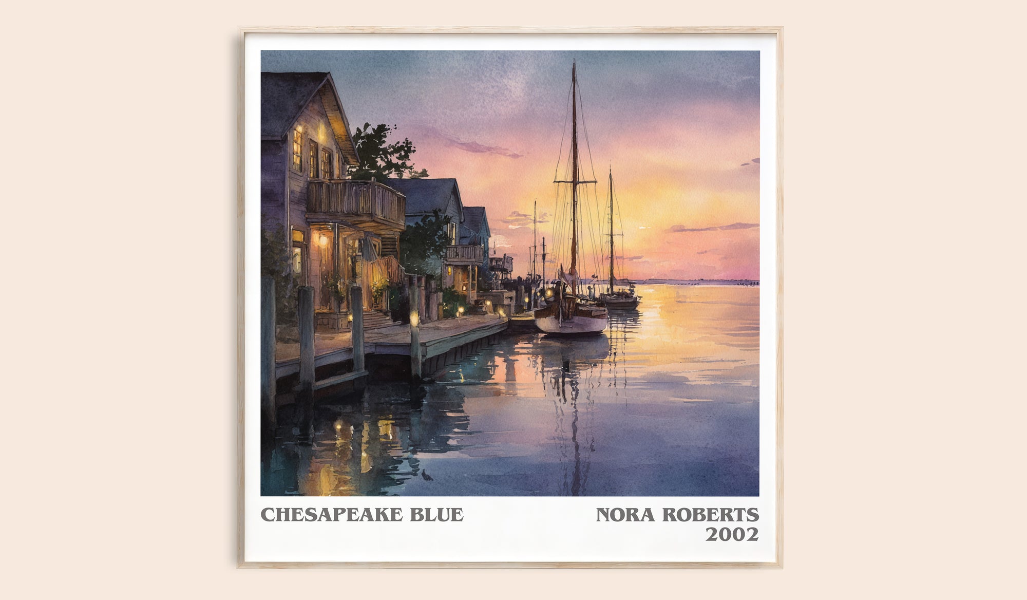 Chesapeake Blue literary book poster by Nora Roberts – framed literary art print
