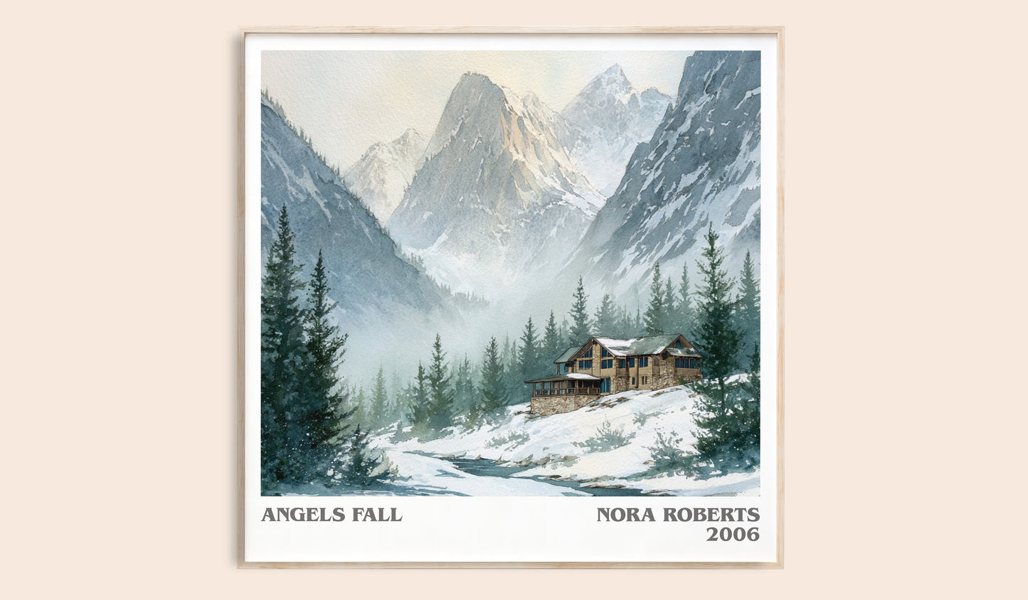 Angels Fall literary book poster by Nora Roberts – framed literary art print