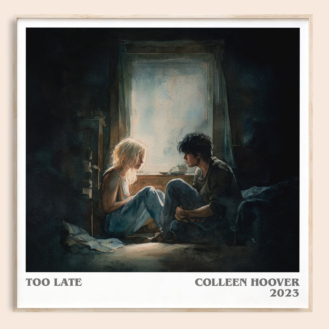Too late literary book poster by Colleen Hoover – framed literary art print