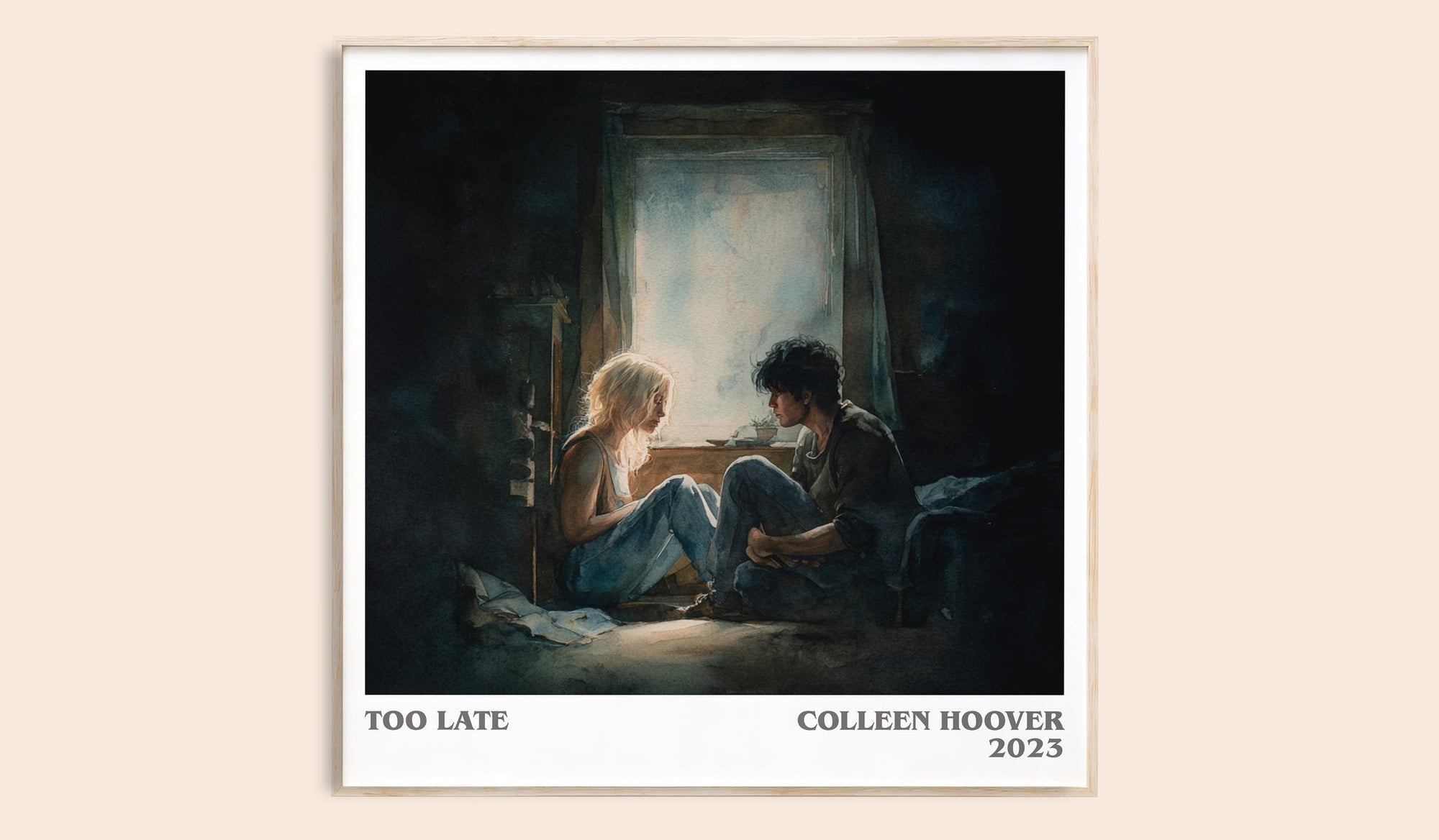 Too late literary book poster by Colleen Hoover – framed literary art print